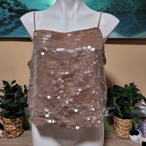 Madewell Sequined Camisole Top Tan Sparkly Spaghetti Strap Tank XL evening party